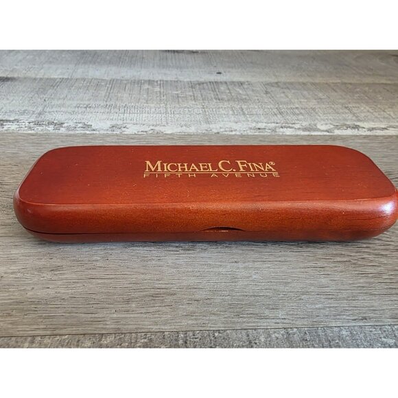 Michael C. Fina Fifth Avenue Wood Two Ballpoint Pen Set In Wood Box Retired b205 - Picture 2 of 9